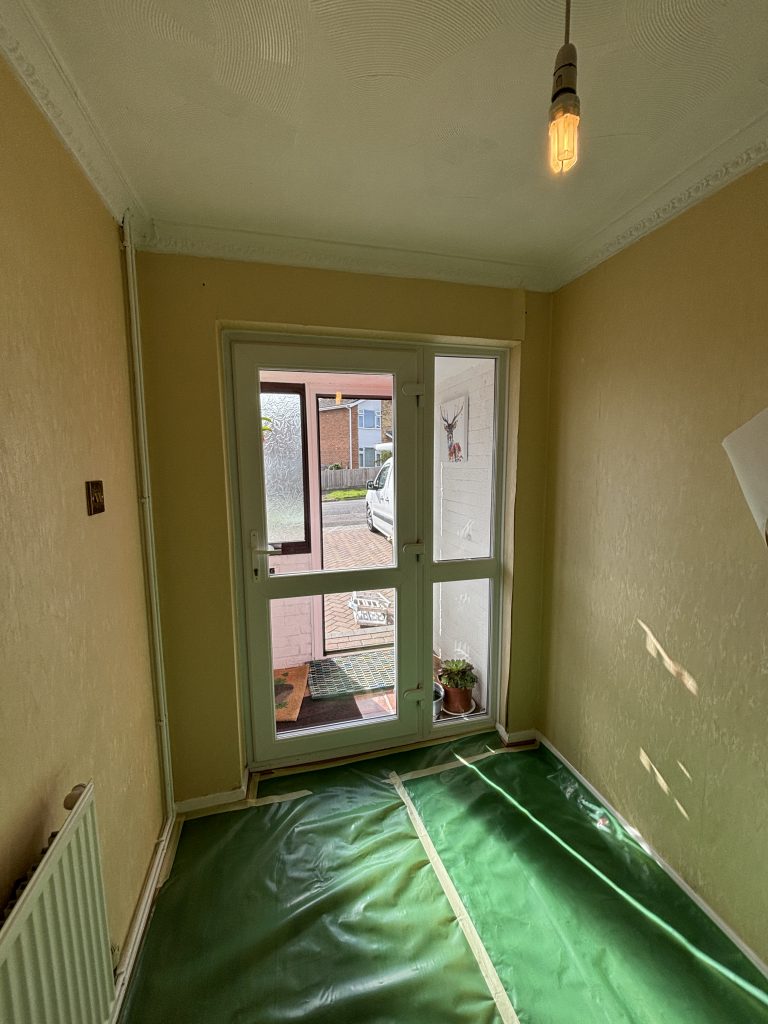 Floor protection and masking before interior painting in Southampton property