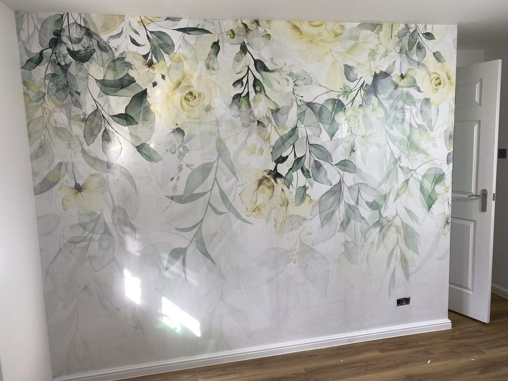 Close-up of wallpaper pattern installation in Southampton with precise alignment